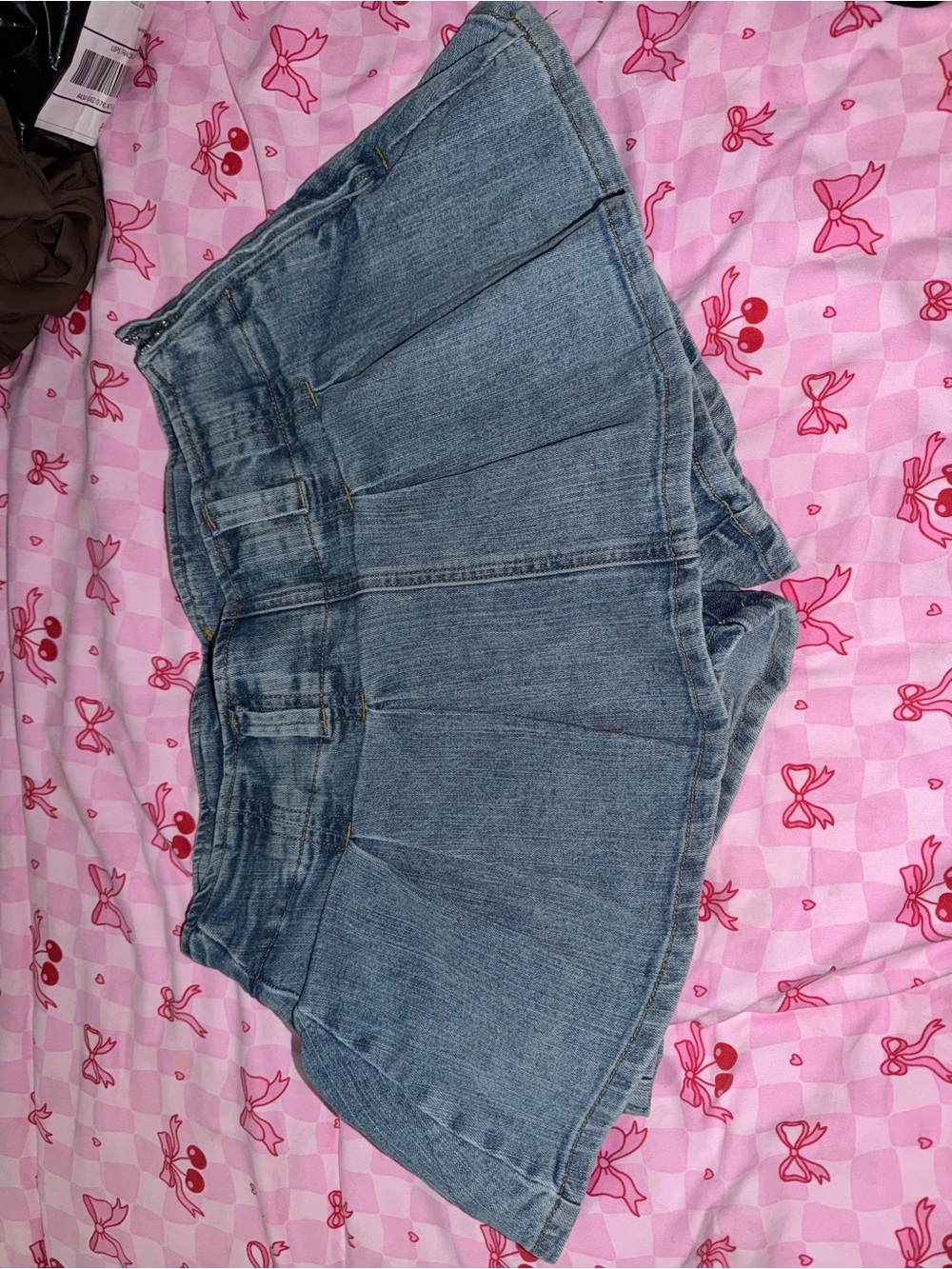 Fashion Nova Light Blue Denim Pleated Mini Skirt